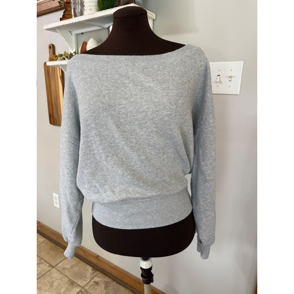 Aerie Heather Grey Boat Neck Cropped Sweatshirt Pullover Size Medium oversized